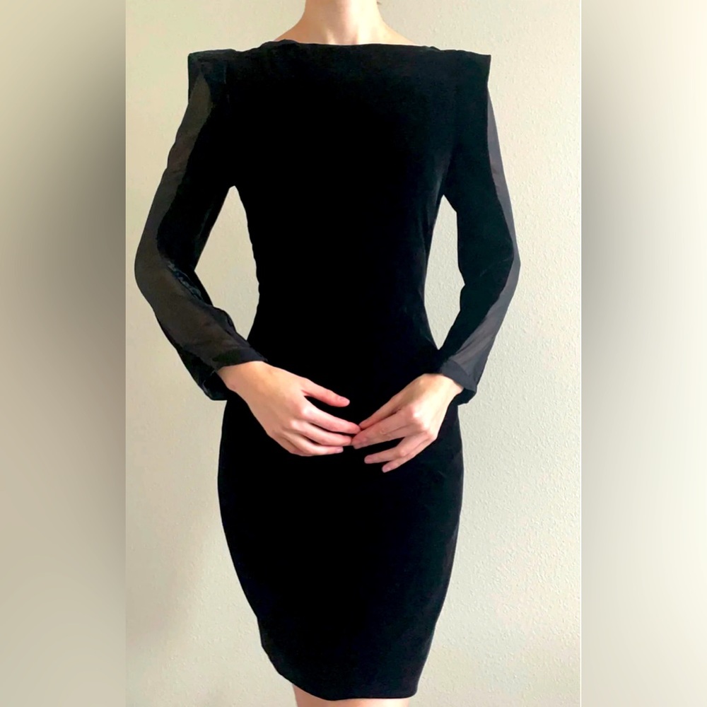 Vintage Jean Paul Gaultier Blk Velvet dress, long sleeve w/sheer side sl…